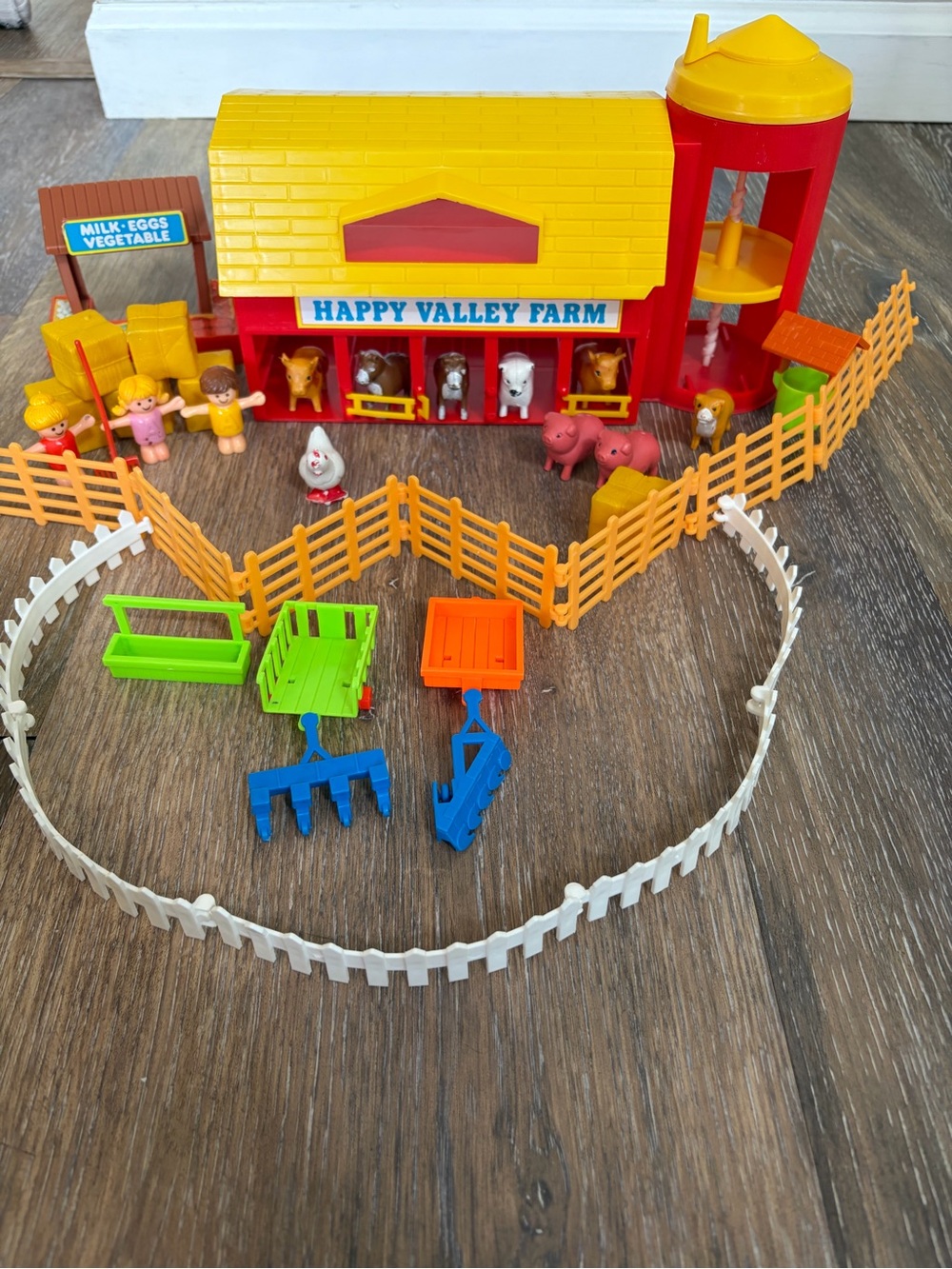 Vintage Arco Happy Valley Farm Playset 1970s Barn Farm Animals Horse Cow Plow